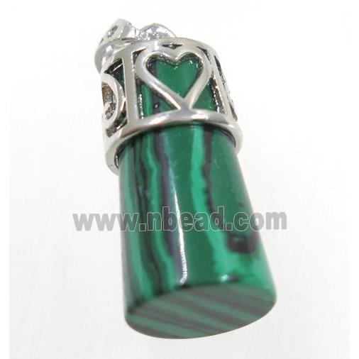 green malachite column pendant, copper, platinum plated