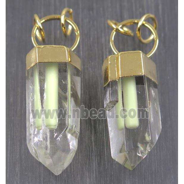 Clear Quartz pendant with Fluorescent stick, gold plated
