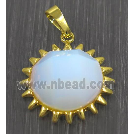 white opalite sunflower pendant, gold plated