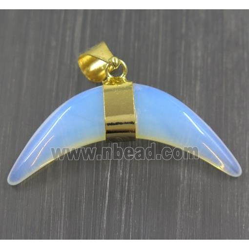 white Opalite crescent moon pendant, gold plated