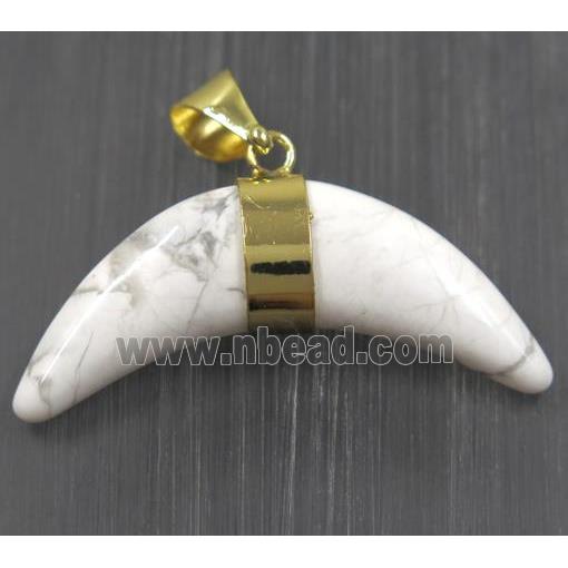 white howlite turquoise crescent moon pendant, gold plated