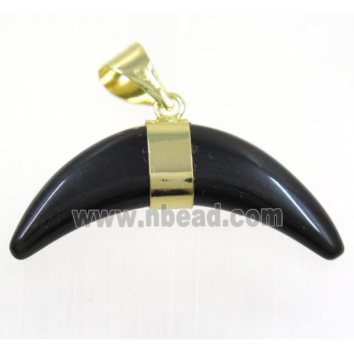 black onyx agate crescent moon pendant, gold plated