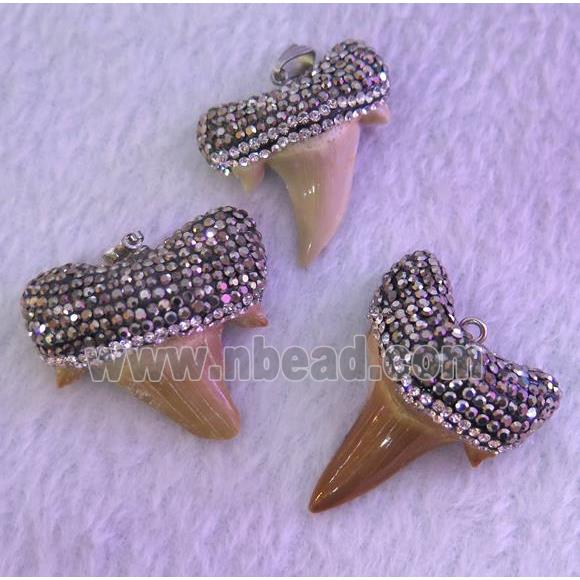 fossil shark-tooth pendant paved rhinestone