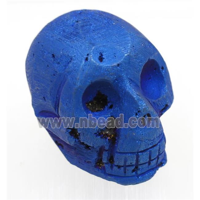 blue Agate druzy skull charms, no-hole