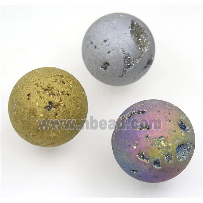 round Agate druzy Massage Ball charms, no-hole, mix color