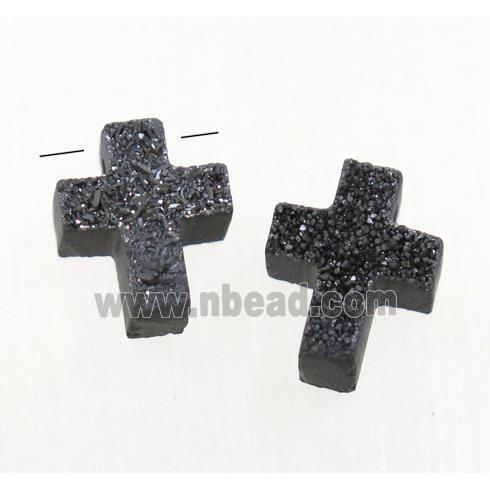 black Agate Druzy Cross pendant