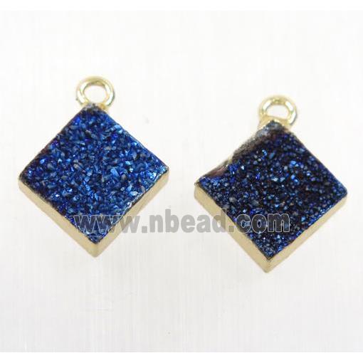 blue Druzy Agate pendant, square, gold plated