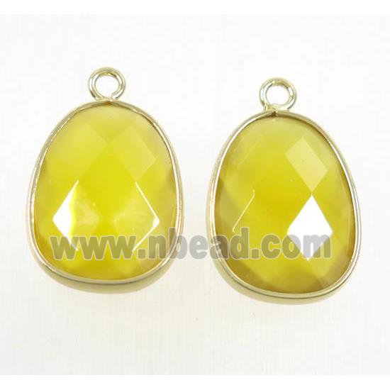 yellow crystal glass pendant, faceted teardrop