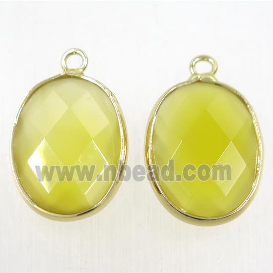 yellow crystal glass pendant, faceted oval