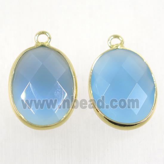 blue crystal glass pendant, faceted oval