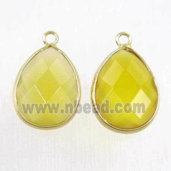 yellow crystal glass pendant, faceted teardrop