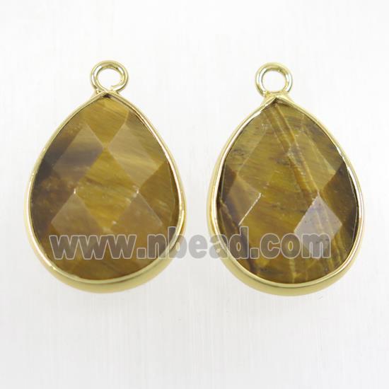 yellow Tiger eye stone pendant, faceted teardrop