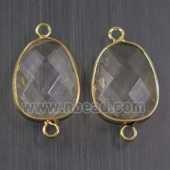 clear crystal glass connector, faceted teardrop