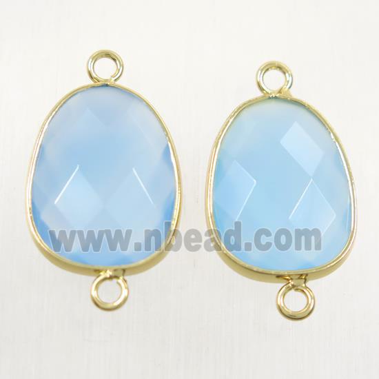 blue crystal glass connector, faceted teardrop