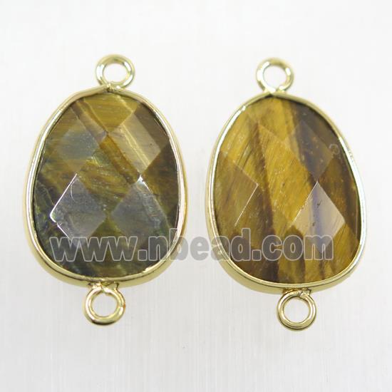 yellow Tiger eye stone connector, faceted teardrop