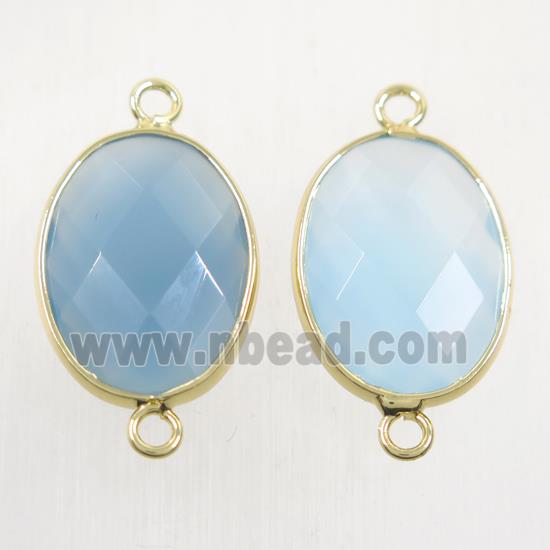 blue crystal glass connector, faceted oval