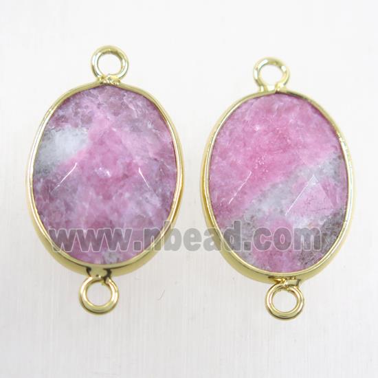 pink jade connector, faceted oval