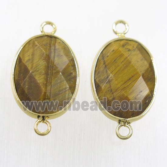 yellow tiger eye stone connector, faceted oval