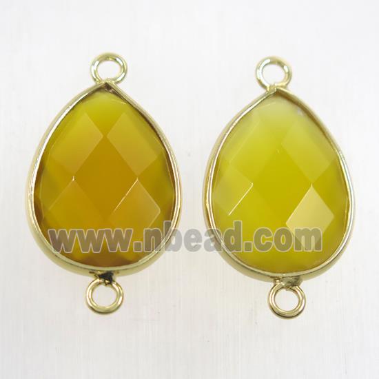 yellow crystal glass connector, faceted teardrop