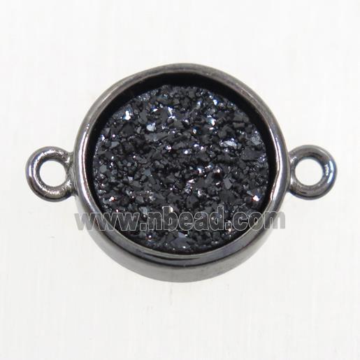 black Druzy Agate connector, flat round