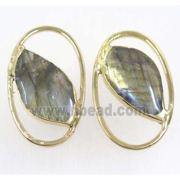 Labradorite connector, oval, gold plated