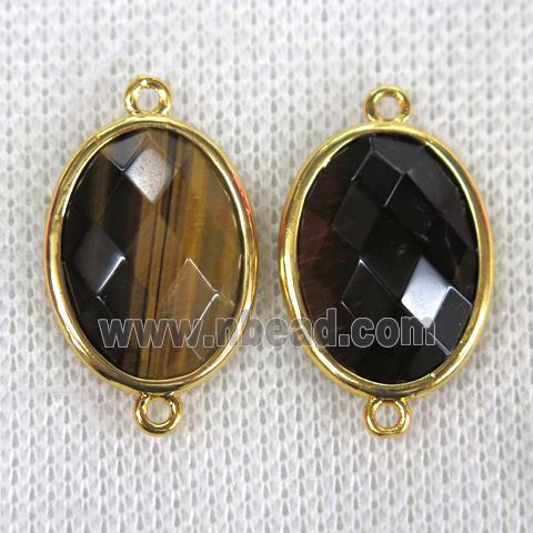 Tiger eye stone connector, faceted oval