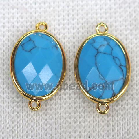 blue Turquoise connector, faceted oval