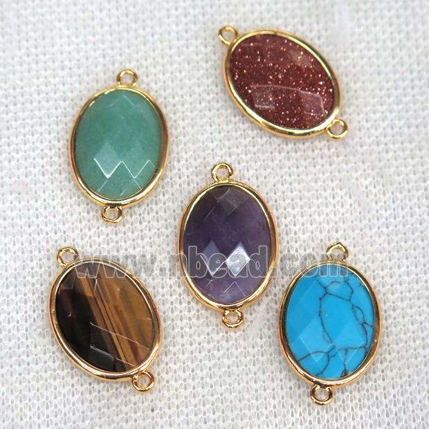 mix gemstone connector, faceted oval