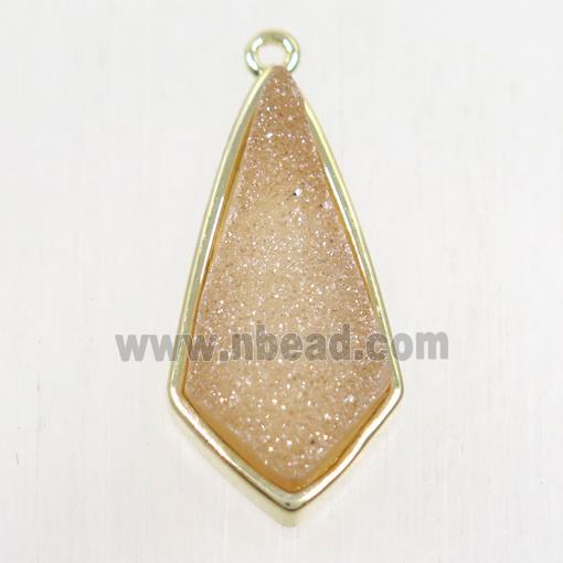 champagne Druzy Agate pendant, teardrop, gold plated