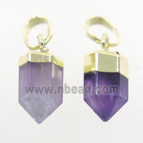 purple Amethyst bullet pendants, gold plated