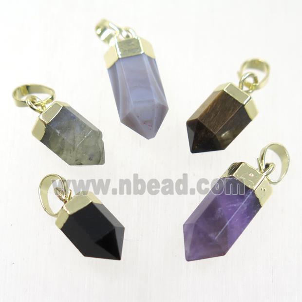 mixed gemstone bullet pendants, gold plated