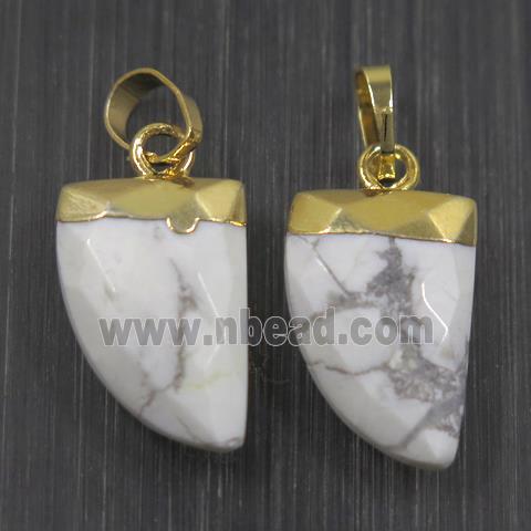 white Howlite Turquoise horn pendants, gold plated
