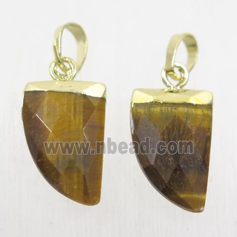 yellow Tiger eye stone horn pendants, gold plated