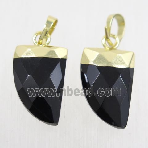 black Onyx Agate horn pendants, gold plated