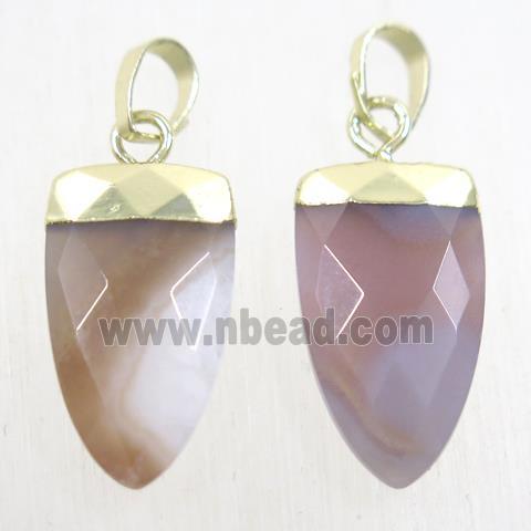 natural gray Agate pendants, faceted arrowhead, gold plated