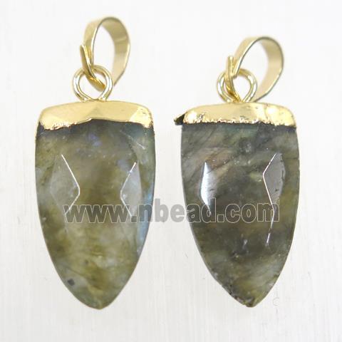Labradorite pendants, faceted arrowhead, gold plated