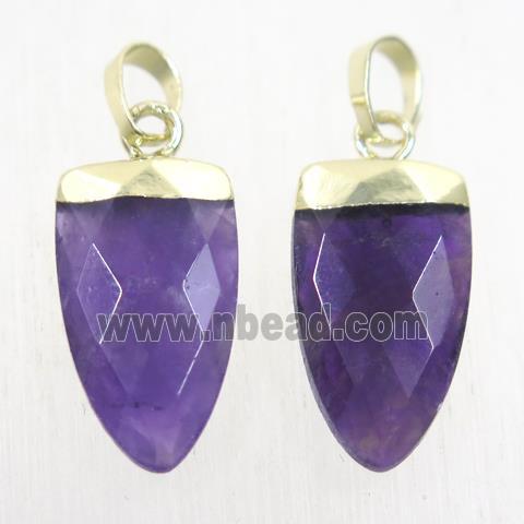 purple Amethyst pendants, faceted arrowhead, gold plated