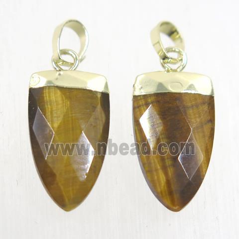 yellow Tiger eye stone pendants, faceted arrowhead, gold plated