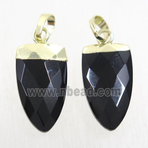 black Onyx Agate pendants, faceted arrowhead, gold plated