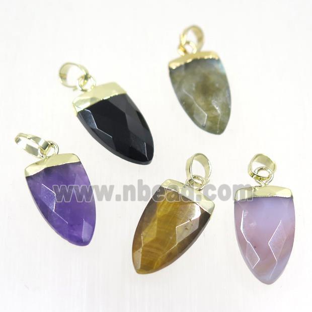 mixed gemstone pendants, faceted arrowhead, gold plated