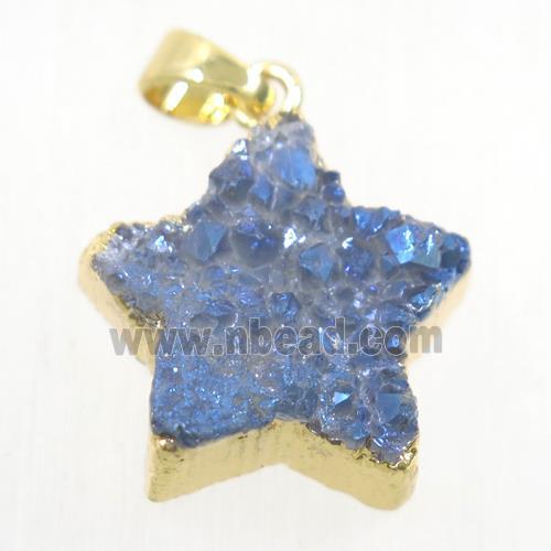 gray-blue Druzy Quartz star pendant, gold plated