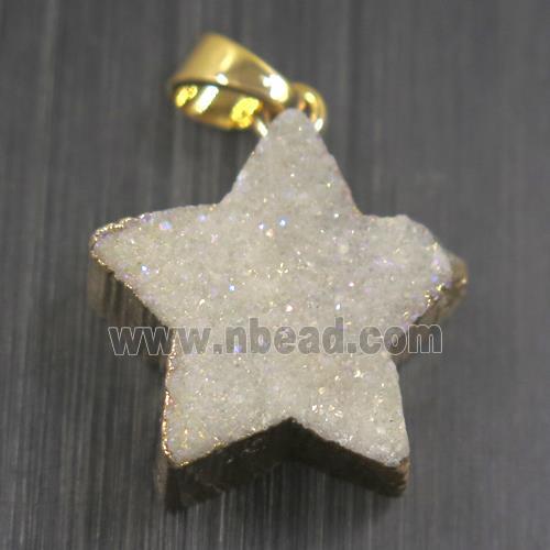 white AB-color Druzy Quartz star pendant, gold plated