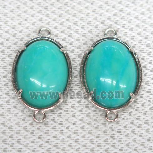 Amazonite connector, oval, green dye