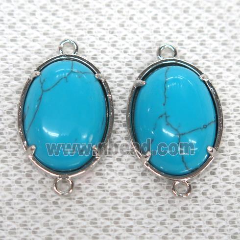 Turquoise connector, oval, blue treated