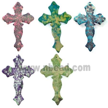 Rain colored stone pendant, stability, cross, mixed