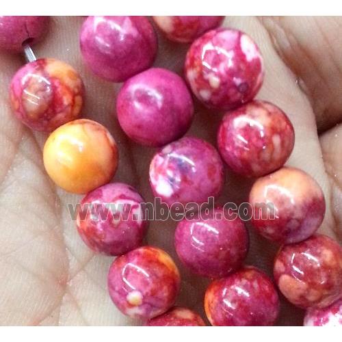 Rainforest jasper bead, round, stability, hot-pink