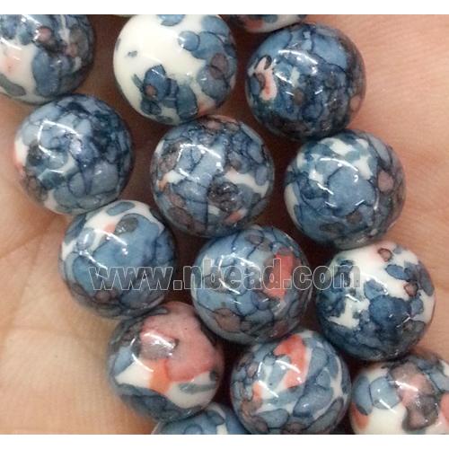 Rainforest jasper beads, round, stability, sea-blue