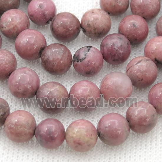 Rhodonite beads, round, AA grade