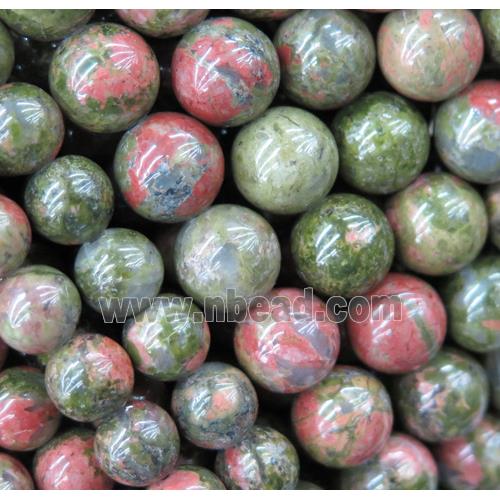 round Unakite beads, green