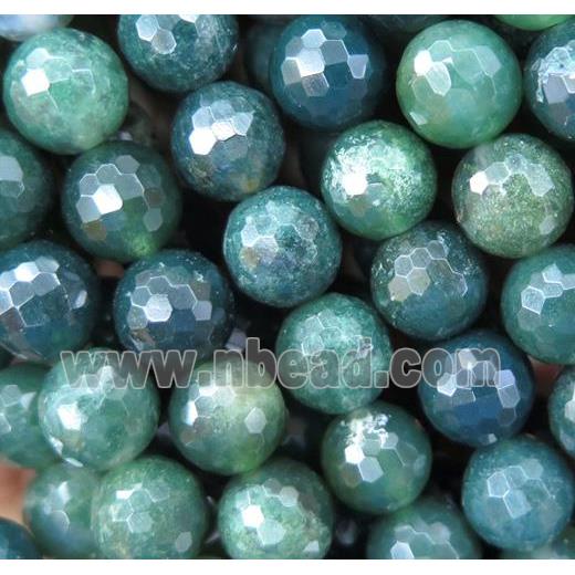 green Moss Agate beads, faceted round